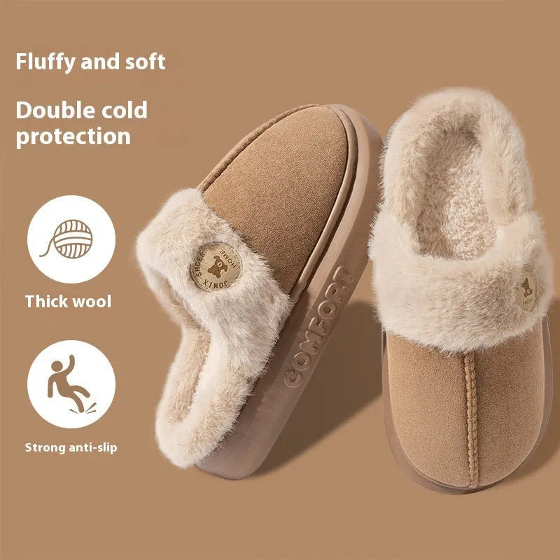 Plush fleece indoor slippers with thick PVC soles in various colours
