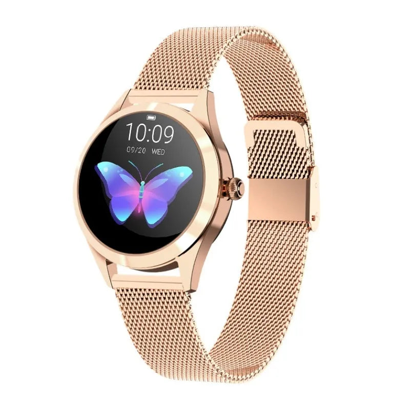 Women's multi-functional sports smartwatch in black, rose gold, silver, or white with heart rate monitoring