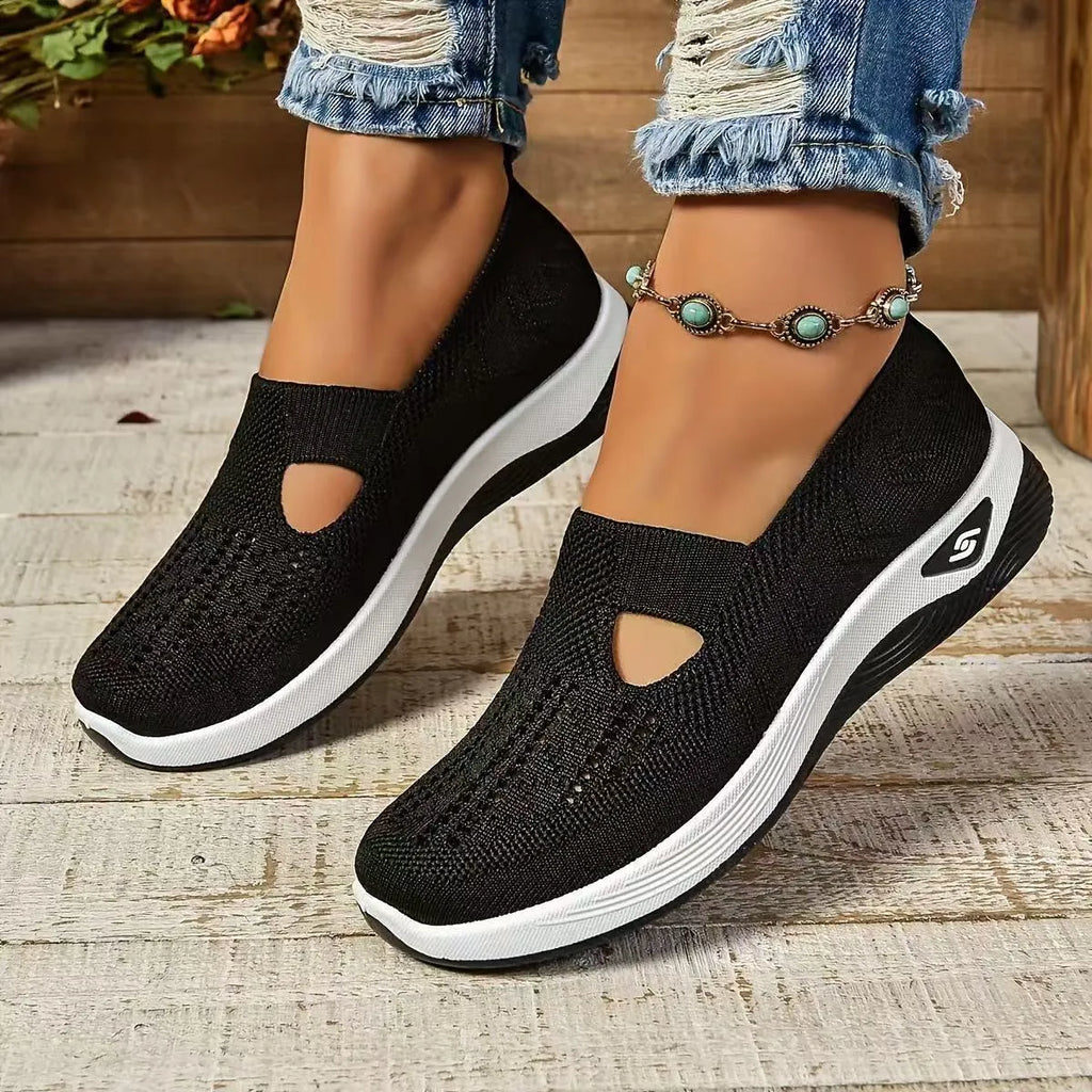 Casual mesh T-strap flat shoes with soft PVC sole in multiple colours on a white background.