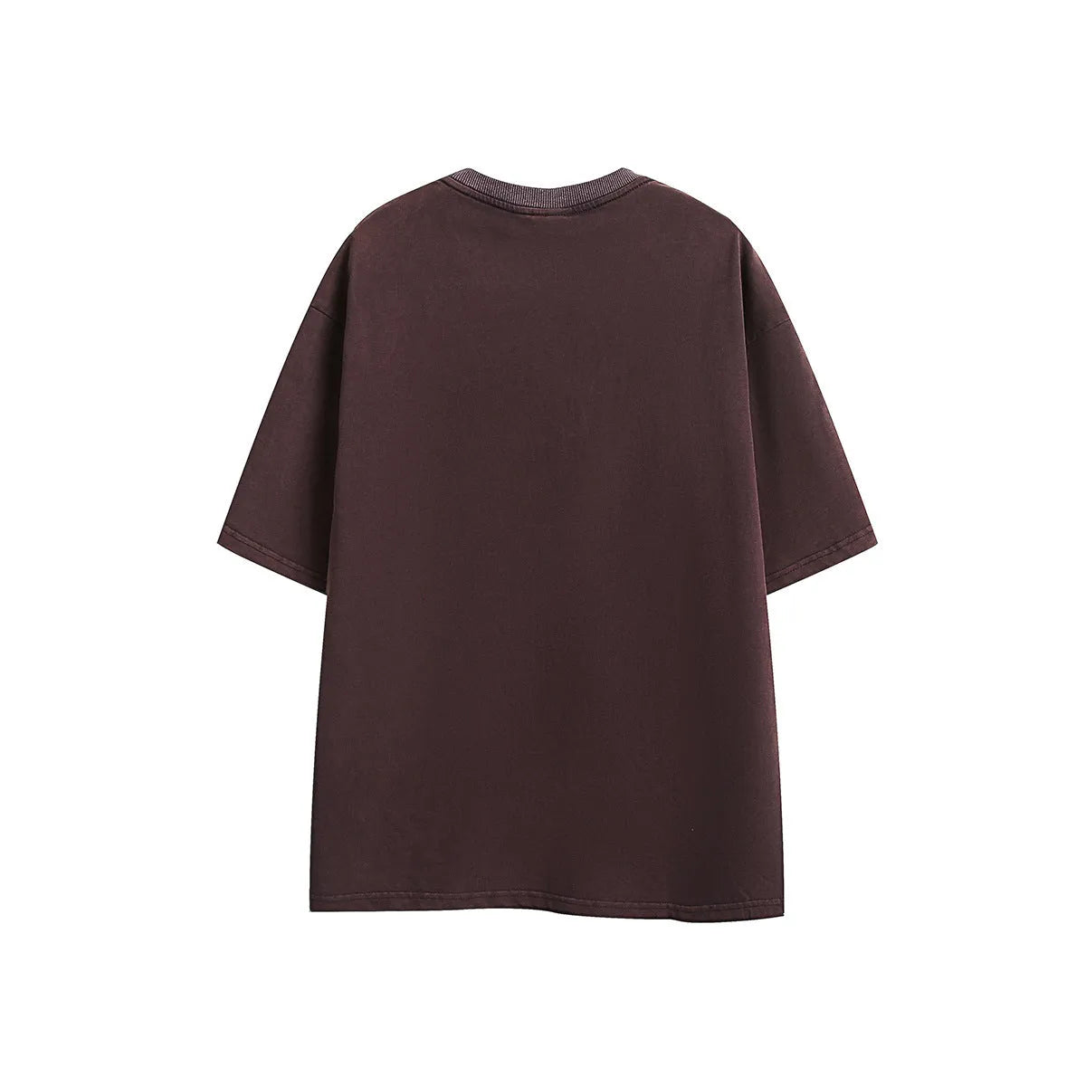 Men's purple retro washed cotton embroidered short-sleeved t-shirt on a hanger, loose fit.