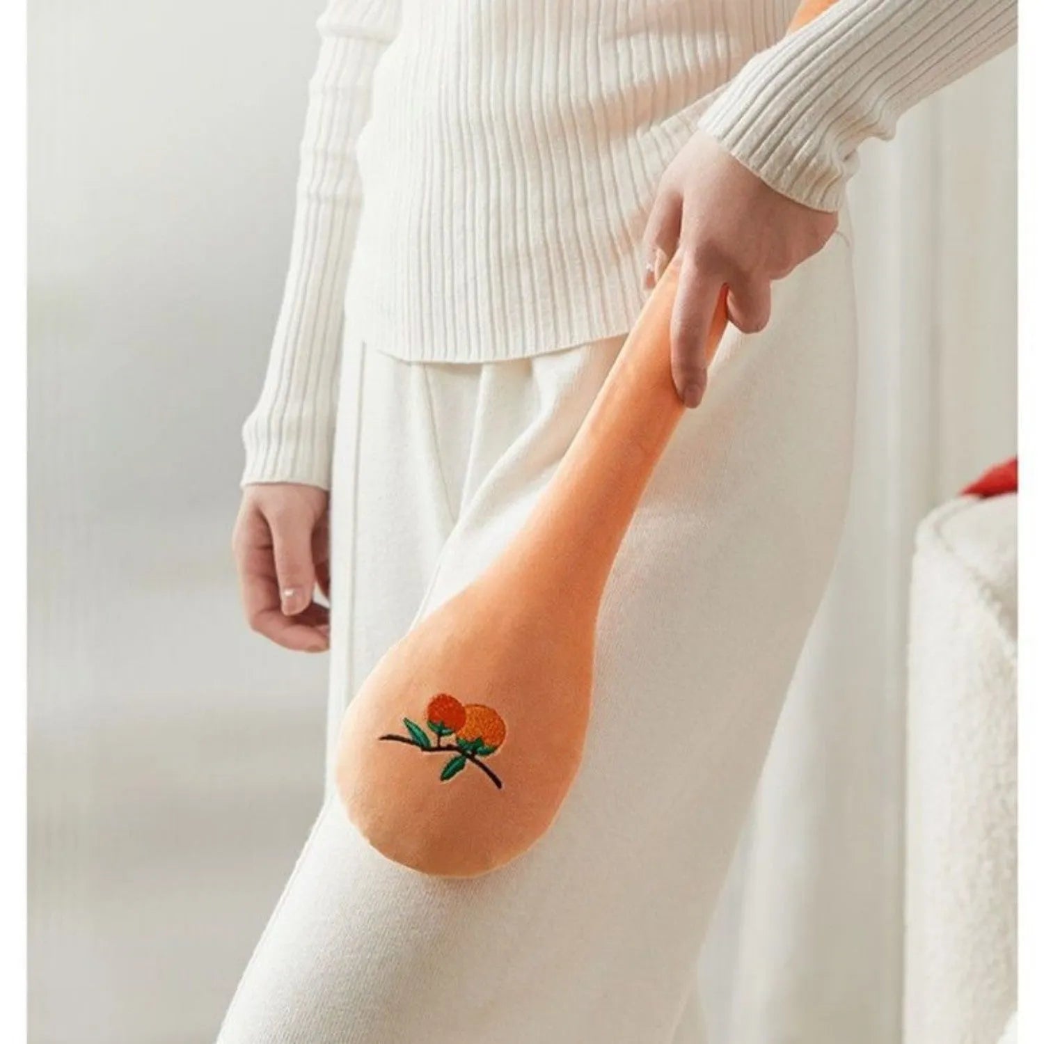 48cm long back pounding massage stick with zipper closure in meridian flap persimmon style