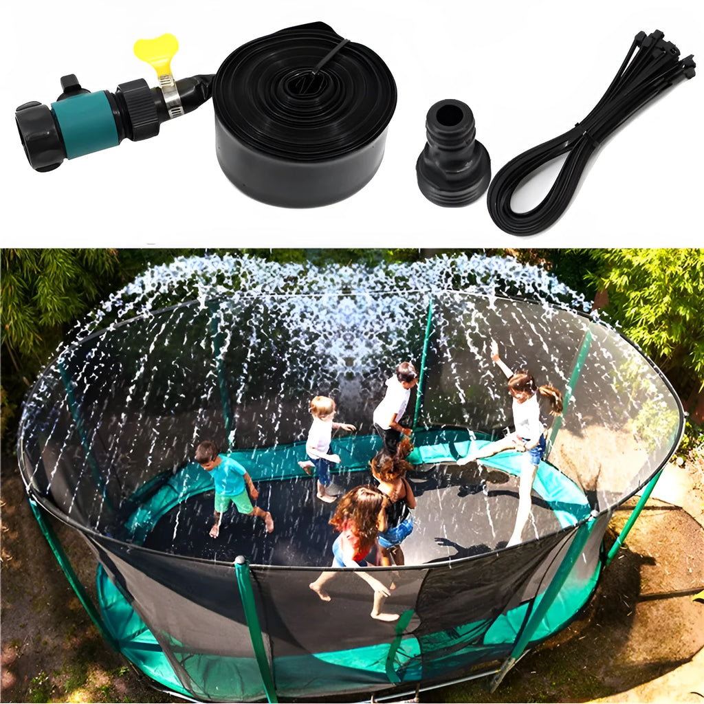Blue portable garden sprinkler with solar panel for water cooling on PVC base