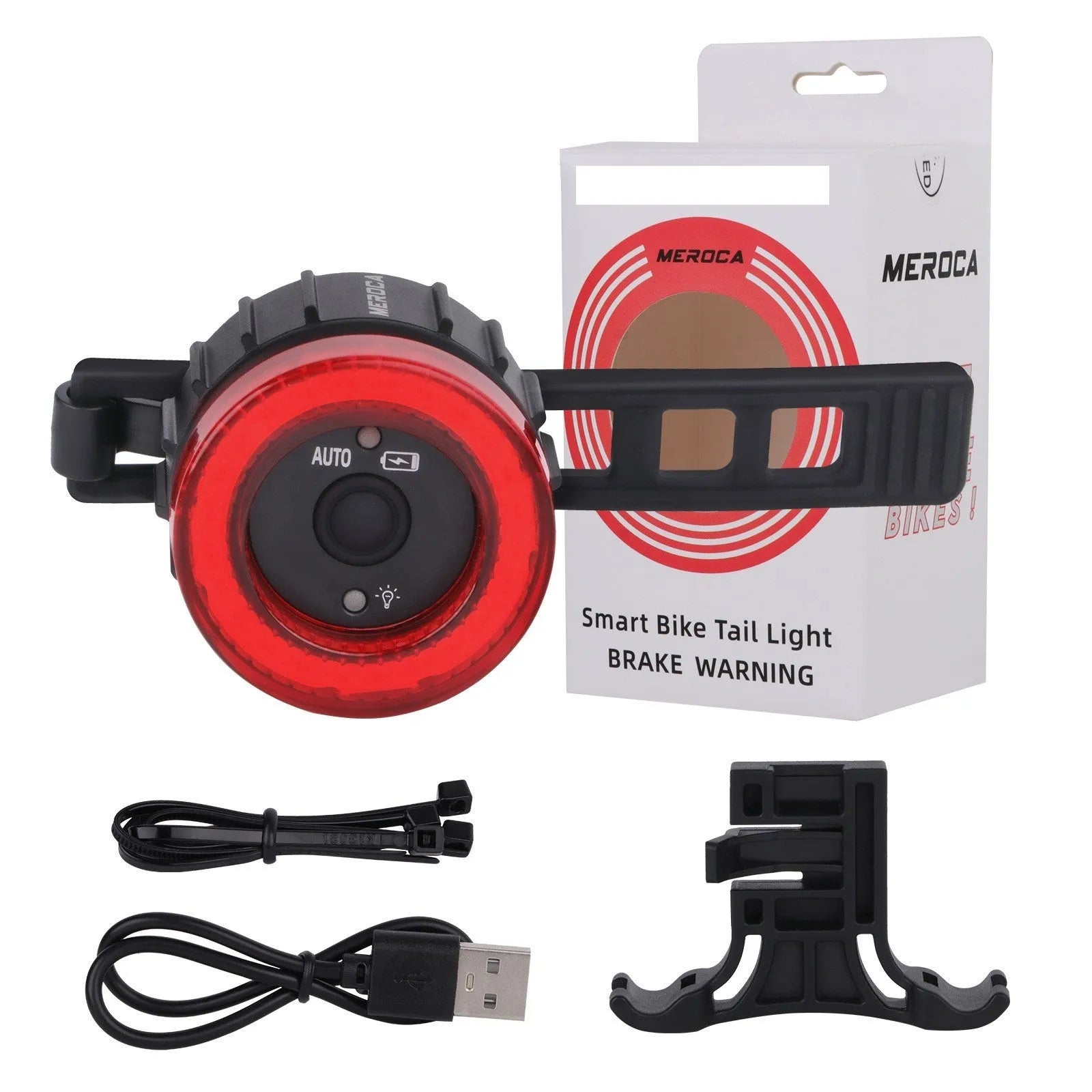 Black intelligent induction bicycle brake taillight with seat tube mounting bracket