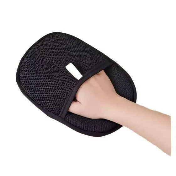 Black pet hair remover glove with silicone bristles for deshedding dogs and cats