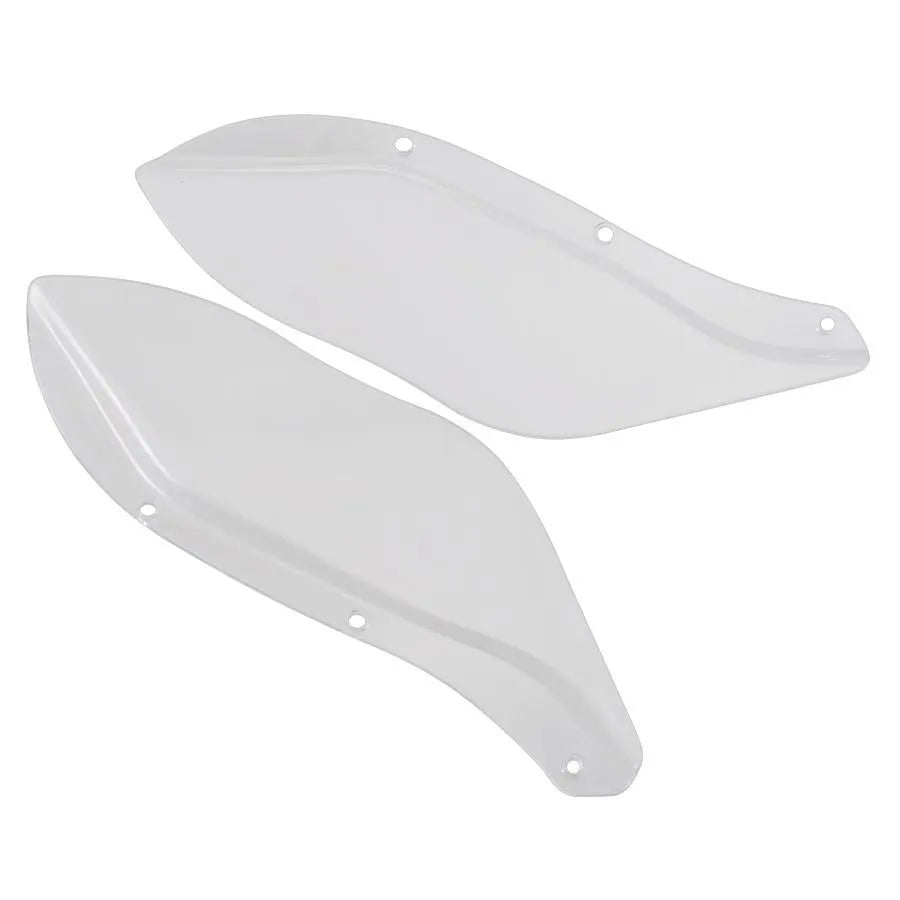 Pair of black and transparent ABS plastic side wing windshield covers for Harley-Davidson Touring motorcycle.