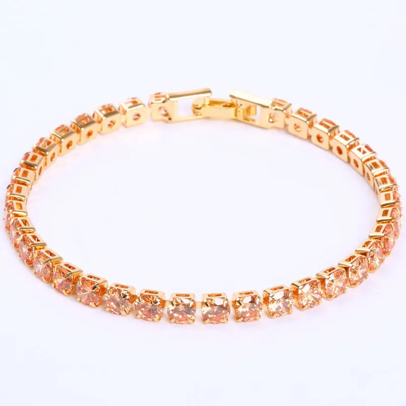 Cubic zirconia tennis bracelet with AAA+ 4mm round stone on copper box chain, 17cm length