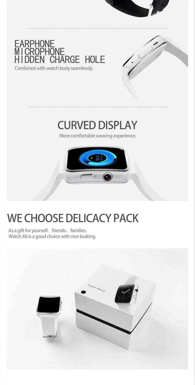 Black smart watch with a round 1.54-inch touchscreen on a silicone strap