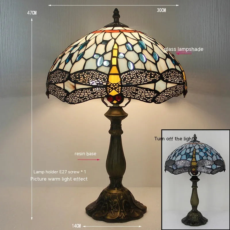 Tiffany dragonfly stone table lamp in European retro style with multiple size options