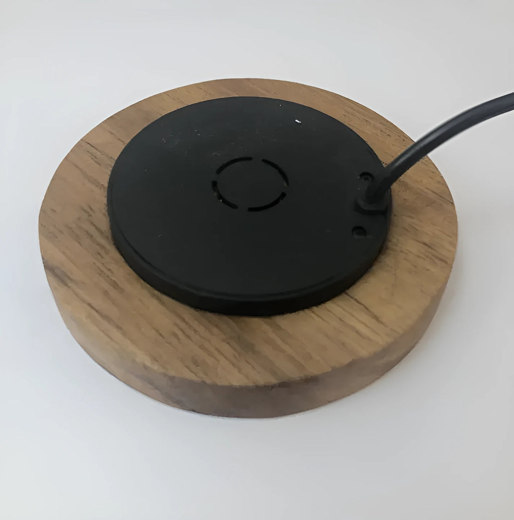 Round black embedded wireless phone charger for desks and tables