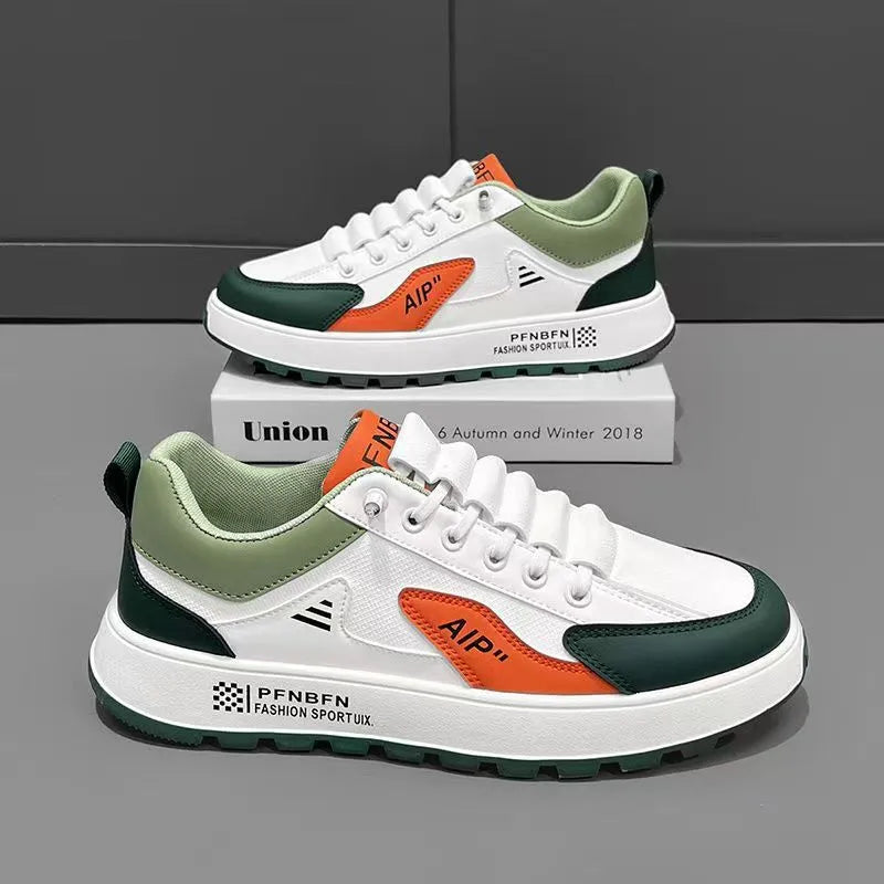 Men's casual sports shoes with artificial PU upper in solid colour with round toe design