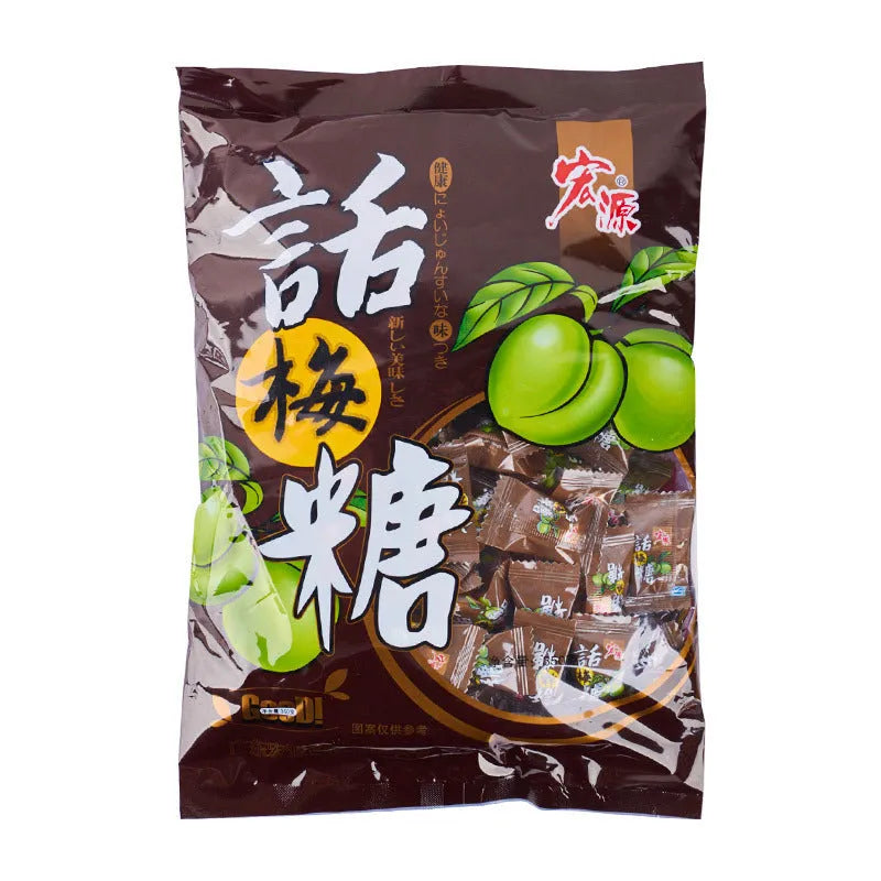 Three bags of hard candy: plum sugar, guava and tangerine peel flavours in 350g and 355g sizes