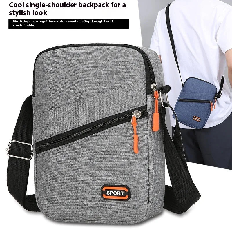 Oxford cloth crossbody commuter bag in silver grey with contrast colour elements