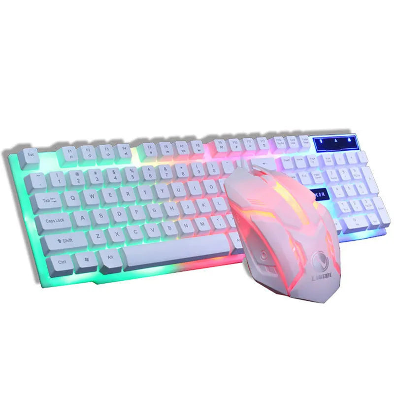 GTX300 black and white wired gaming keyboard and mouse set with backlit keys