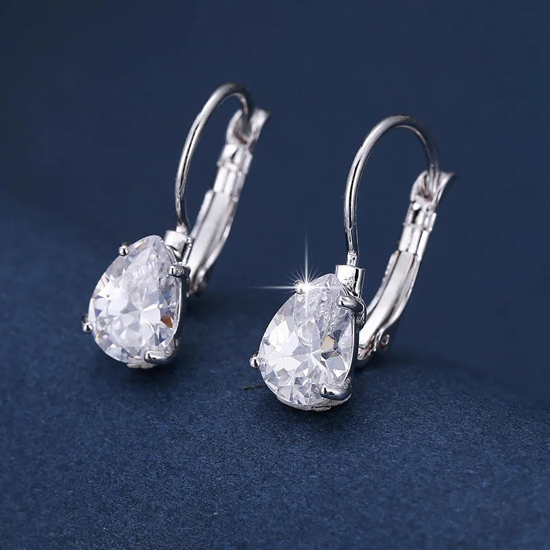 Women's metal drop earrings with gemstone accents in gold or platinum plating options