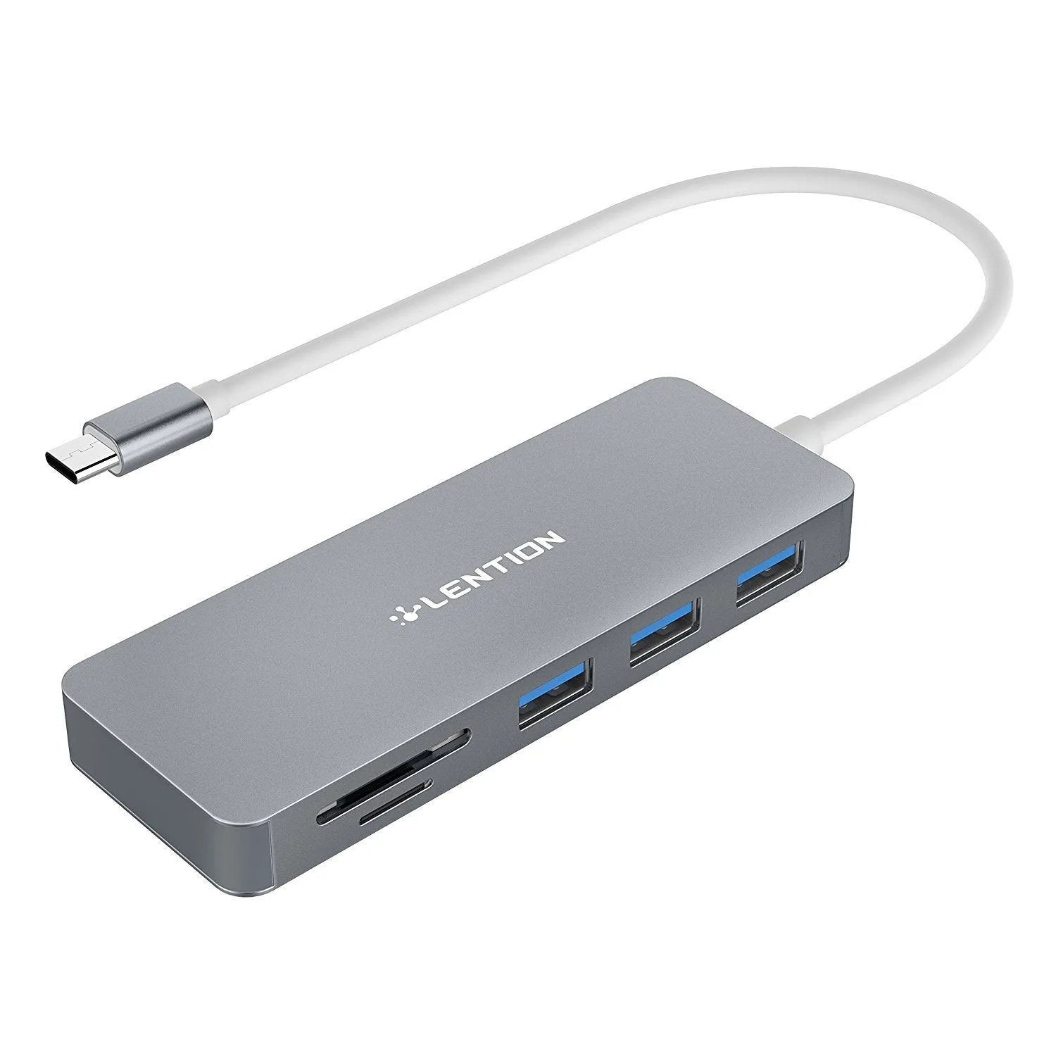USB 3.0 hub card reader with three ports SD and TF slots in dark grey