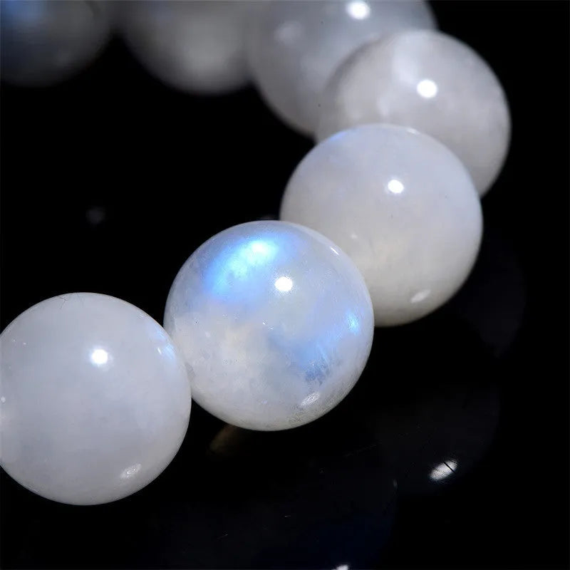 Natural blue moonlight moonstone bracelet with round polished beads in various size options