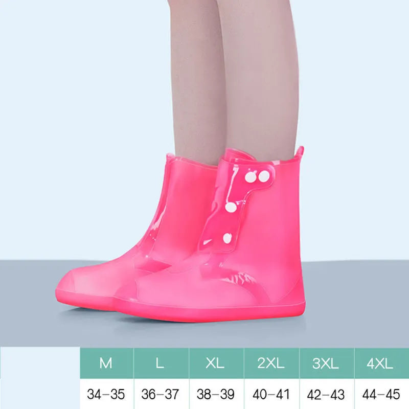 White PVC high top reusable shoe covers for women, shown on a foot, for water resistant protection.