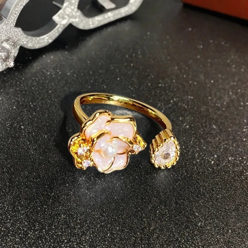 Adjustable vintage copper gourd ring with oil-dripping colour finish and inlaid zircon gemstones