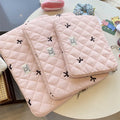 Laptop sleeve bag with rhombus embroidered bow in light blue colour