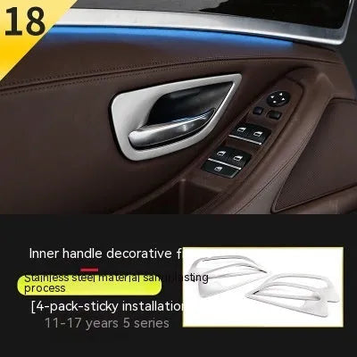 Set of four ABS stainless steel decorative trim strips for BMW 5 Series F10 F18 interior door handles.