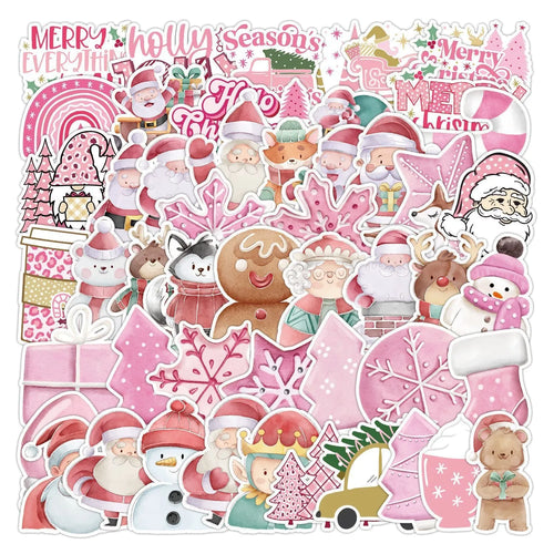 Pack of 50 cute Christmas waterproof vinyl stickers sized 4-8cm for decorating cars, phones, and laptops