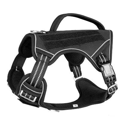 Tactical dog chest harness in Oxford cloth for search and rescue work, shown in camouflage colour.