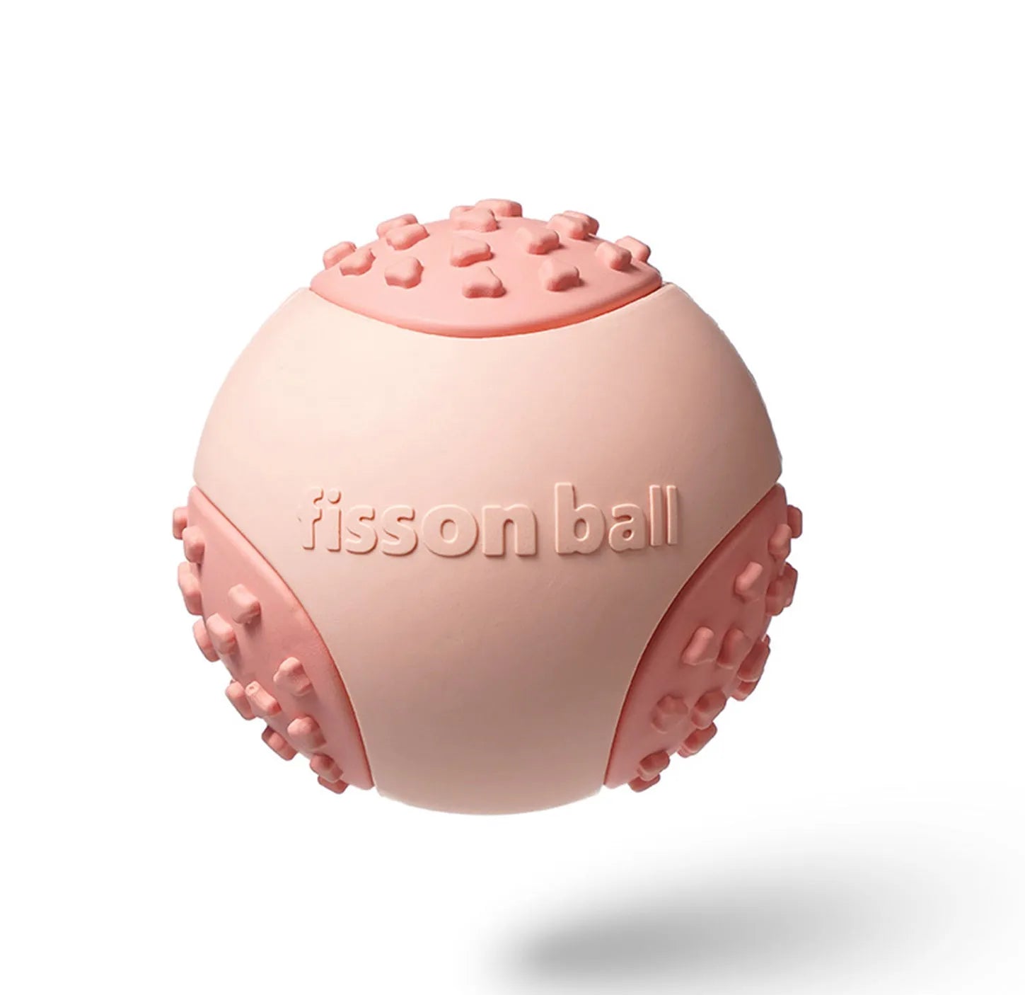 Green and pink rolling ball dog toy measuring 64mm diameter for small medium dogs