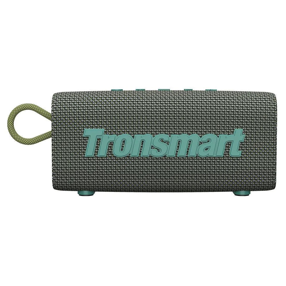 Portable waterproof Bluetooth speaker in black showing control buttons and rugged outdoor design
