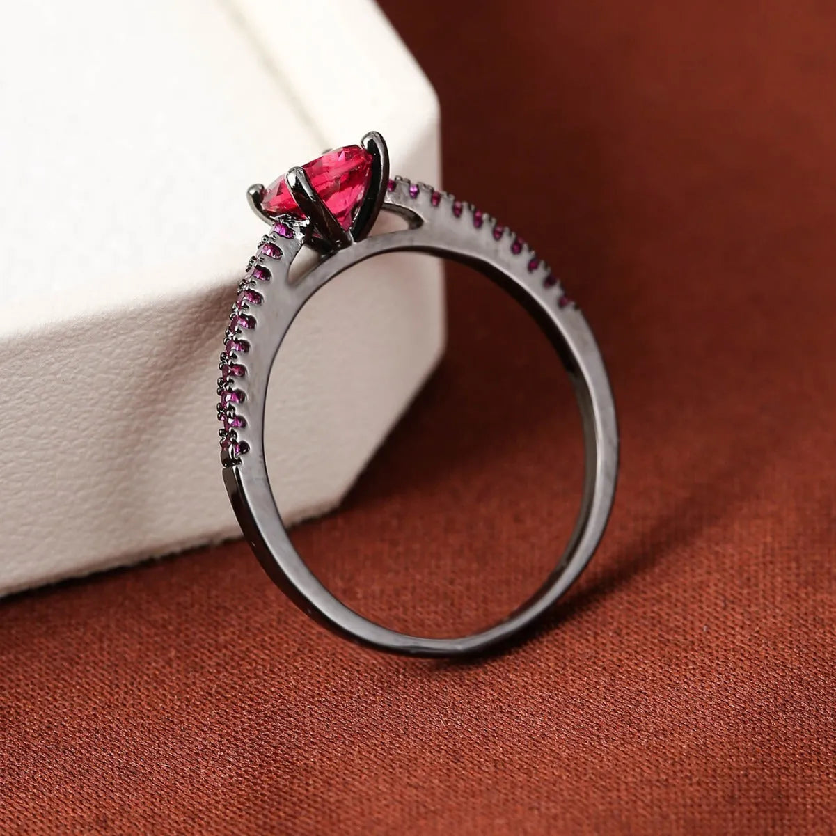 Geometric hexagon copper ring with electroplated metallic finishes in multiple colour options