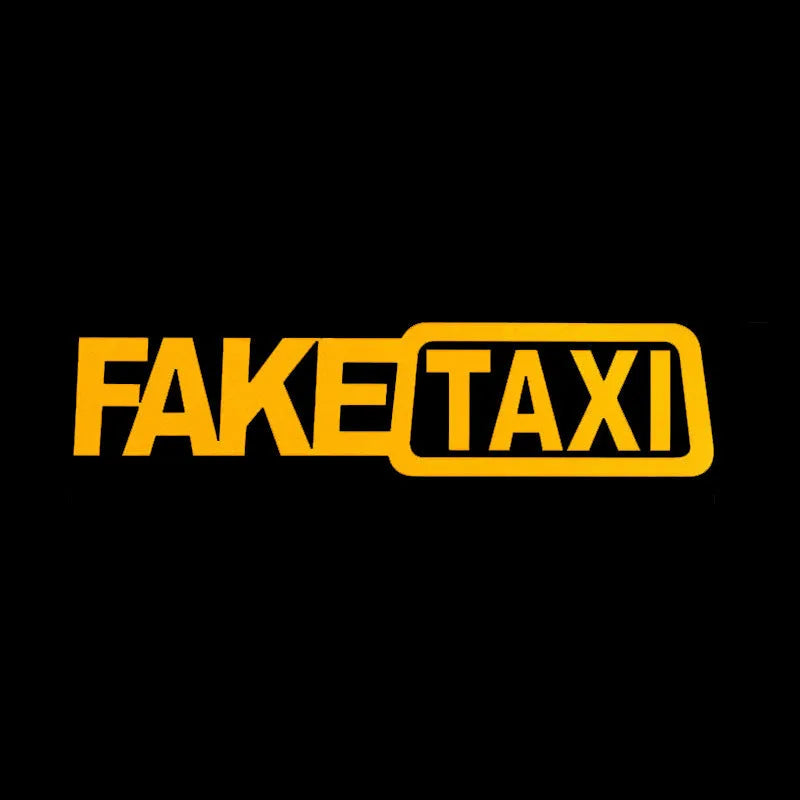 FAKE TAXI black car warning sticker measuring 20cm by 8cm