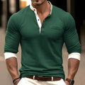 Men's solid colour cotton long sleeve t-shirt on a hanger, showing round neck and slim fit.