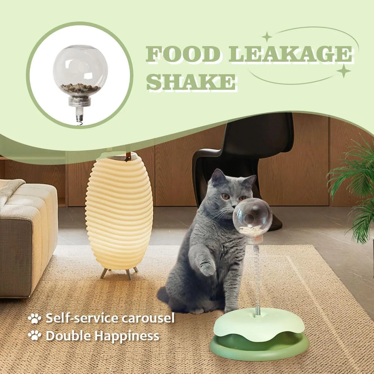 Blue cat treat dispenser toy with track ball showing slow feeder function and rounded edges