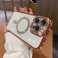 Wireless magnetic drop-resistant iPhone case in soft silicone with electroplating details.