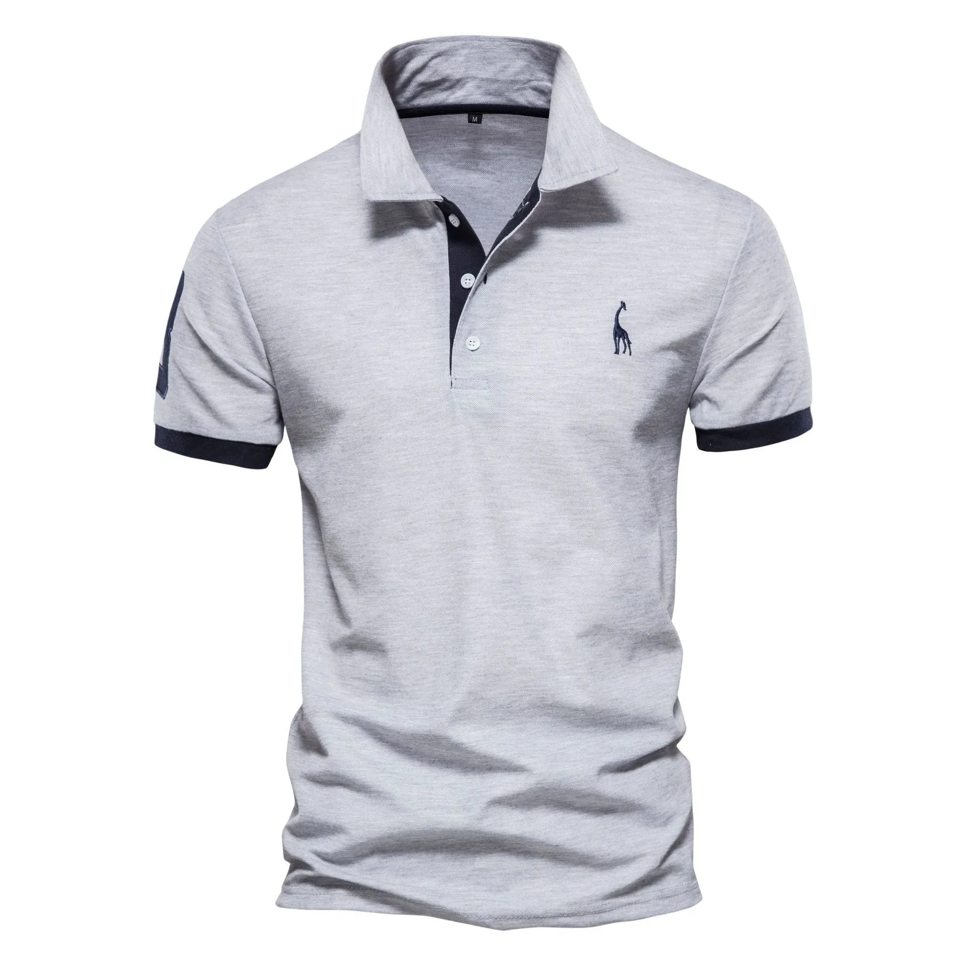 Men's short sleeve t-shirt with deer embroidery in various colours including white, red, and navy, displayed in sizes XS to 5XL.