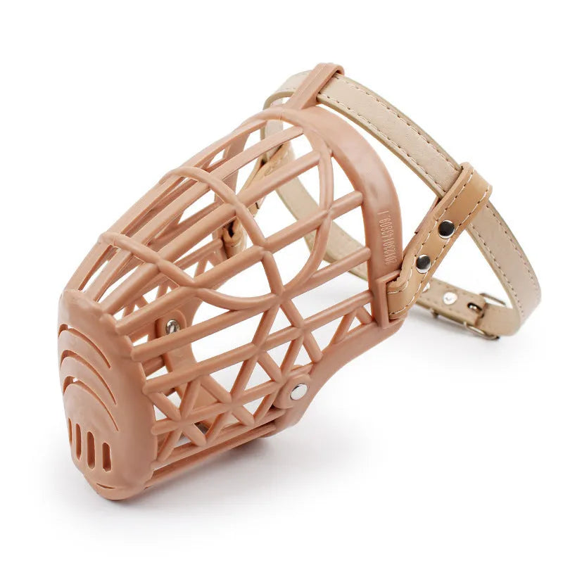 Plastic PE dog muzzle basket in beige with adjustable strap for safety and training