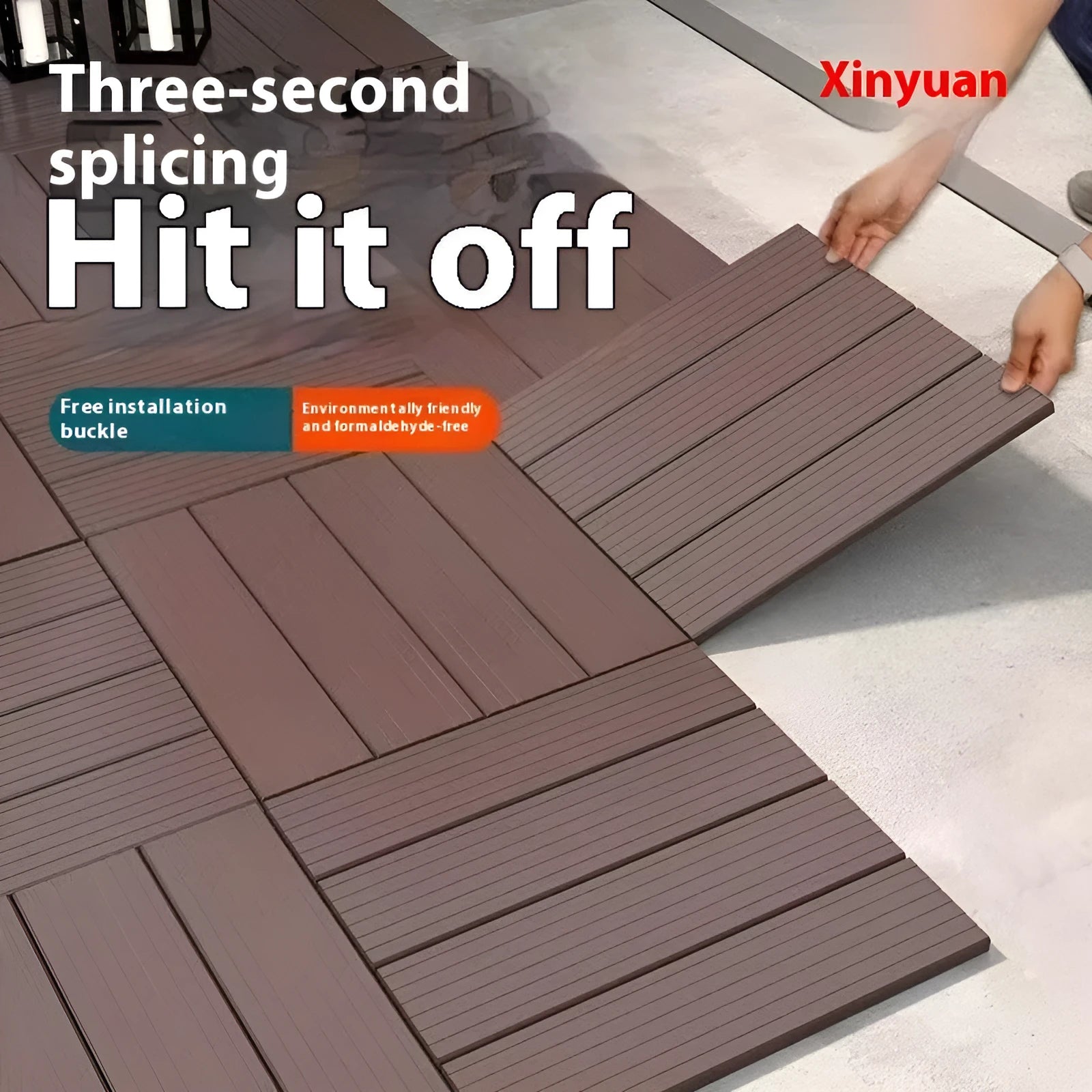 Wood grain plastic floor tiles showing splicing edges, 300mm by 300mm size
