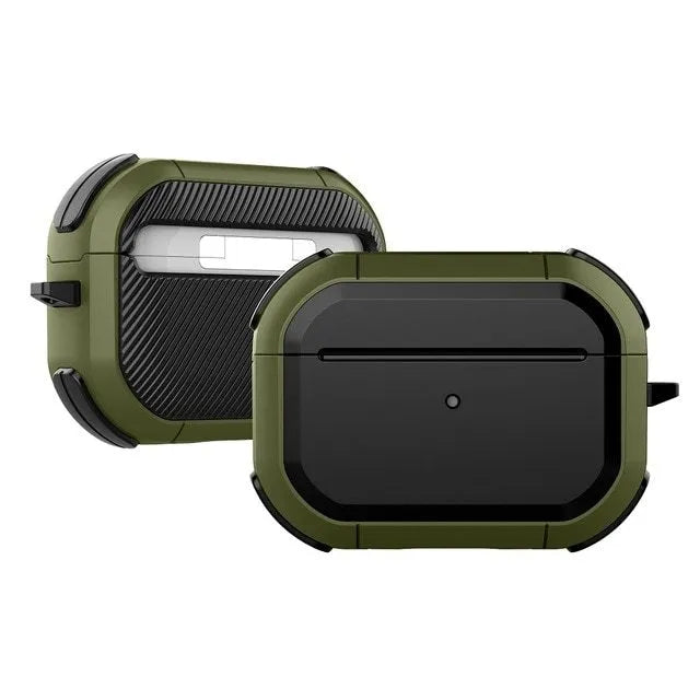 TPU and PC protective shell for Apple AirPods in multiple colour options on a white background.