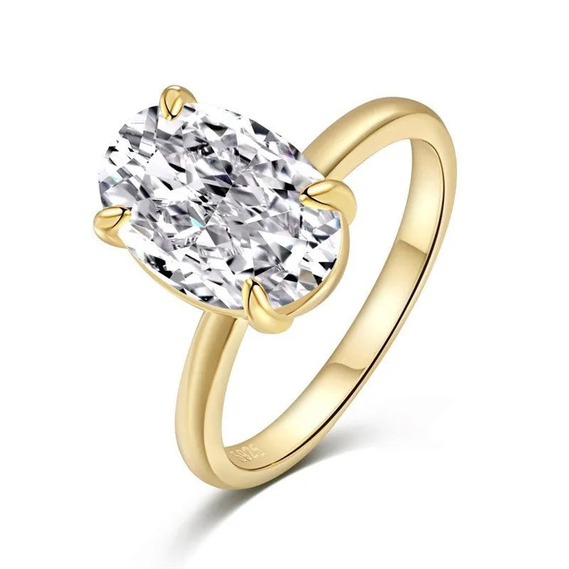 Oval gemstone ring in four-claw setting with 6x9mm stone on finger