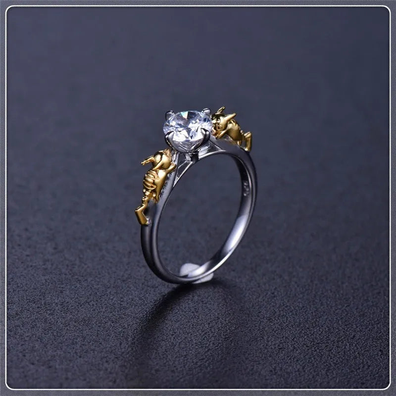 Copper crown ring with crystal elements in black gold finish