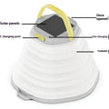 White rechargeable camping lamp with LED lighting and single control button