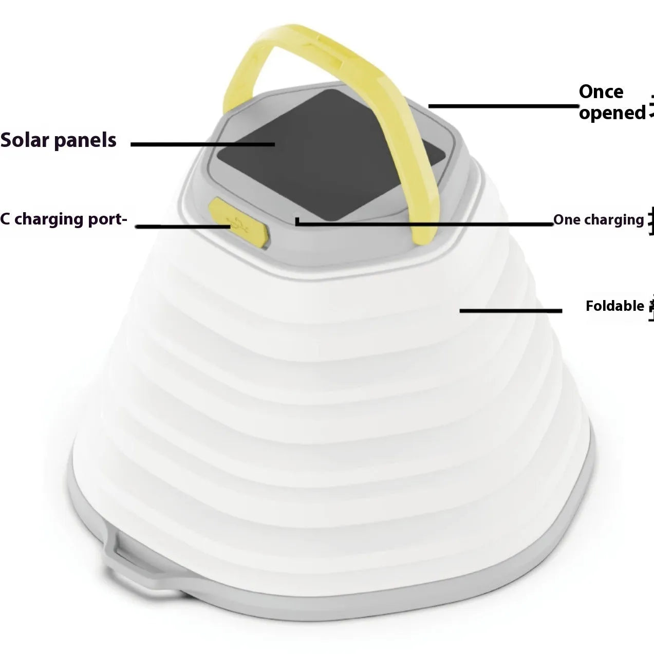 White rechargeable camping lamp with LED lighting and single control button