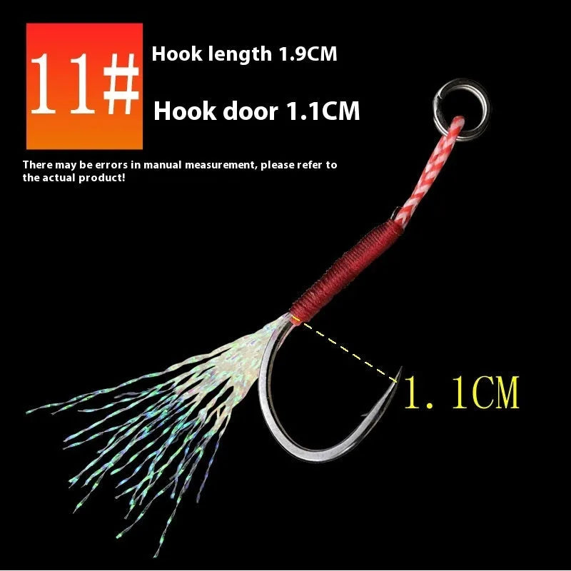 Single hook fishhook with bright wire iron plate construction showing six size options from No. 9 to No. 14