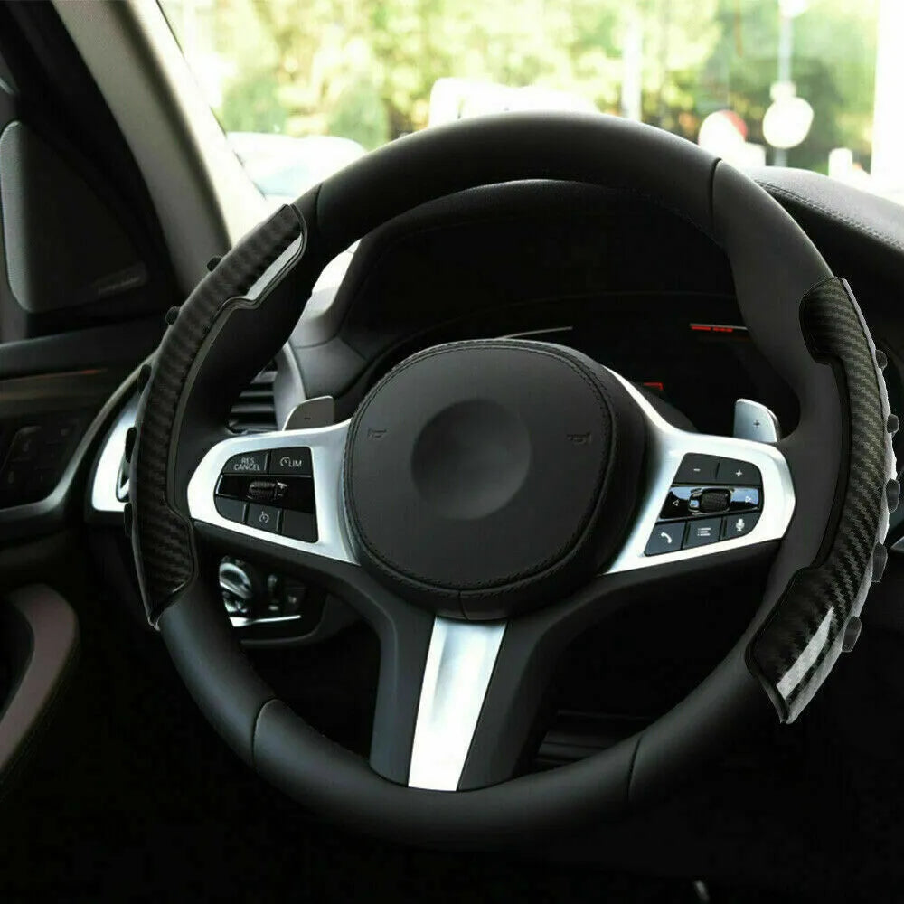 Carbon fibre black steering wheel anti-slip sleeve on 38cm diameter wheel