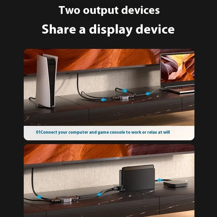 Grey computer distributor cable separator for HD audio video conversion between computer and television