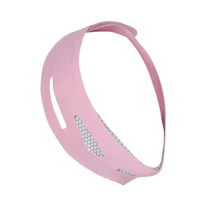 Pink elastic V-shaped face bandage for facial contouring and slimming support