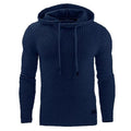 A man's plain hooded sweatshirt in a cotton-polyester blend, shown in multiple colour options.