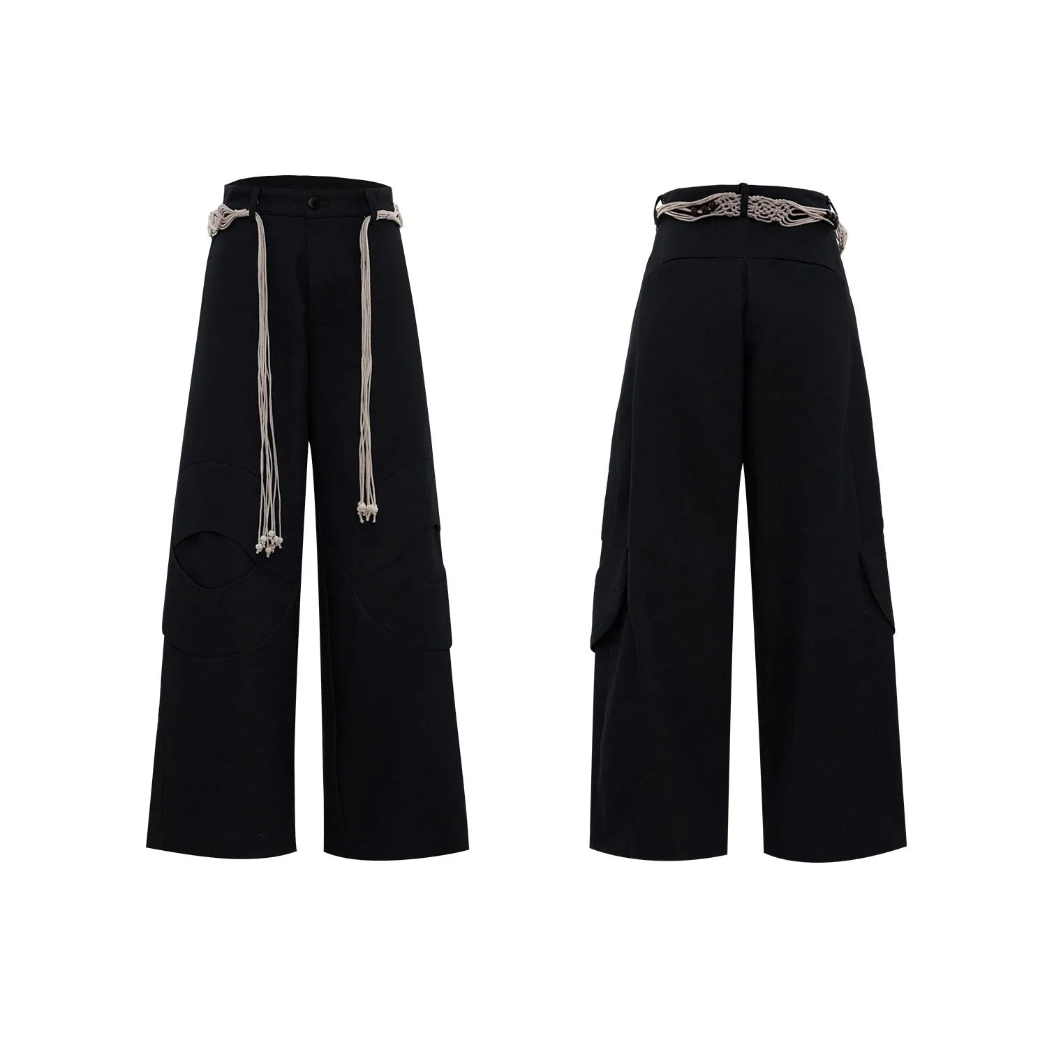 Men's dark blue cotton straight-leg jeans with loose fit, showing 3D cutting and belt stitching detail.