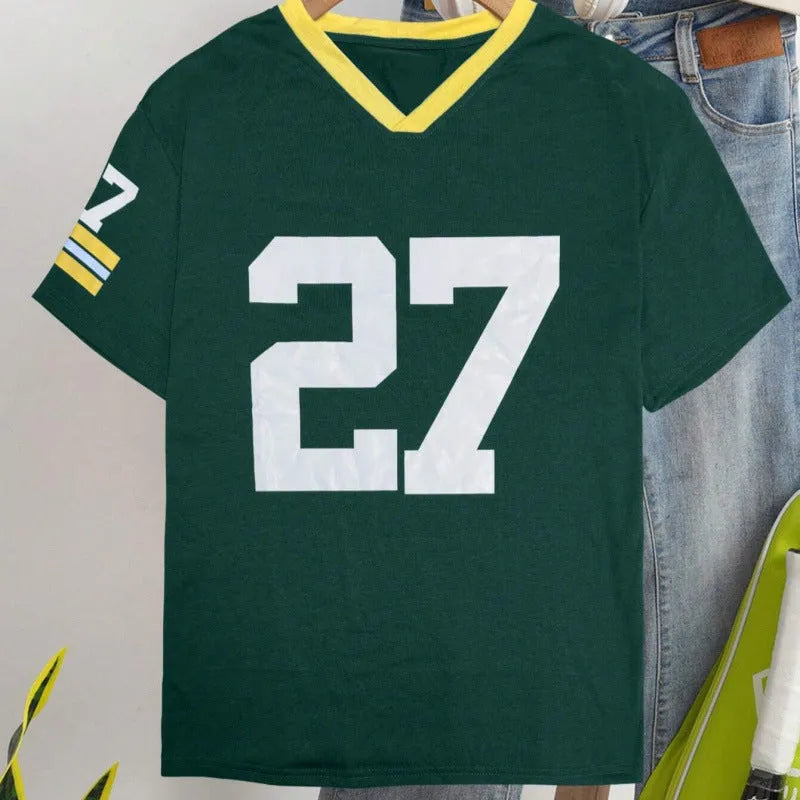 Men's loose fit cotton t-shirt with digital printed letter design in contrasting colours, short sleeve pullover style
