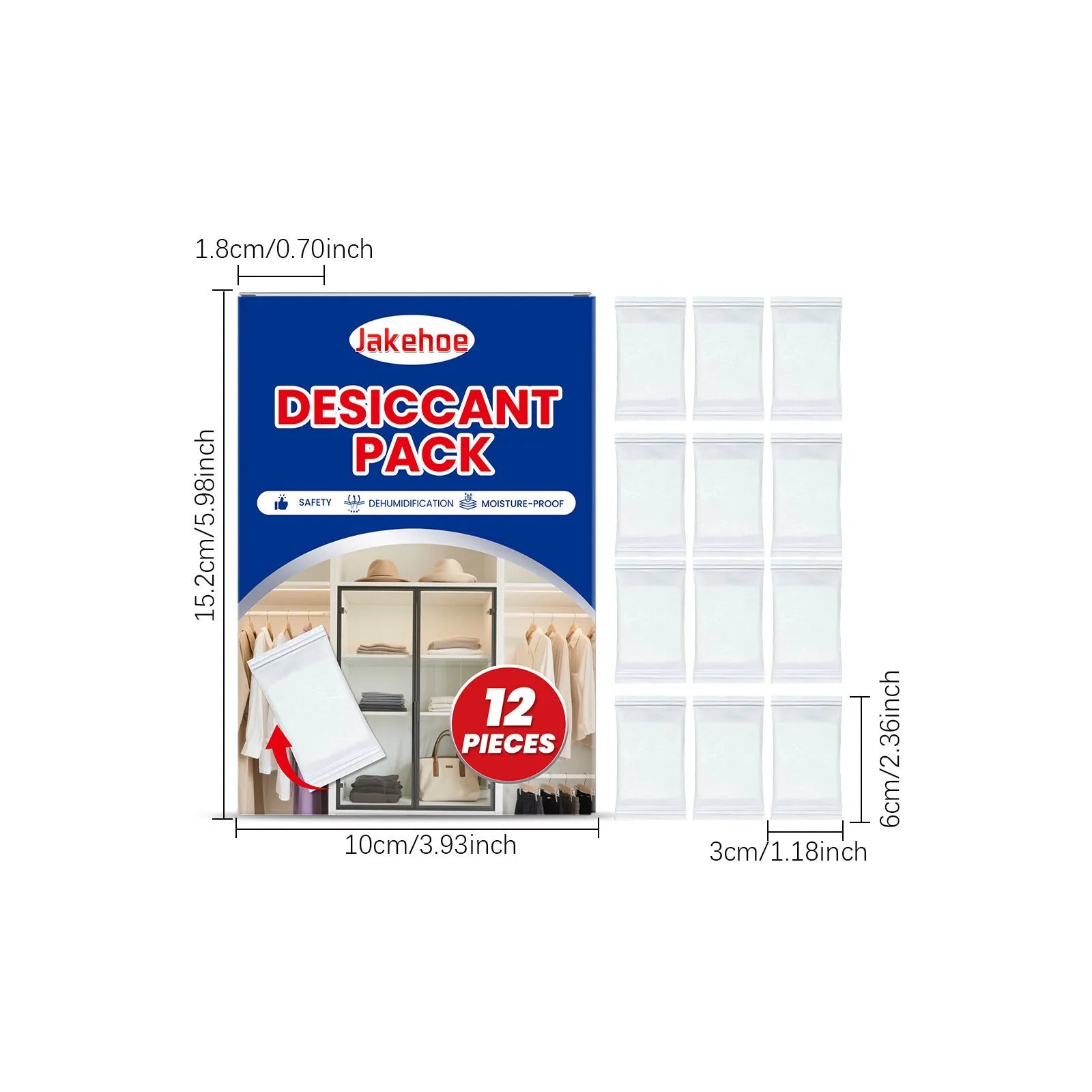 12 individual anti-odor desiccant packets for household moisture absorption