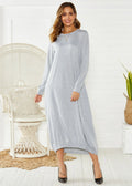 A loose black knitted lantern dress with a lace-up crew neck, showcasing a casual silhouette.
